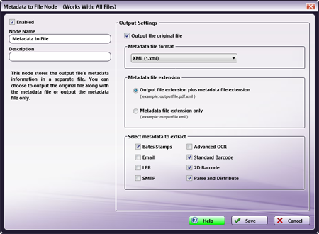 Metadata to File node